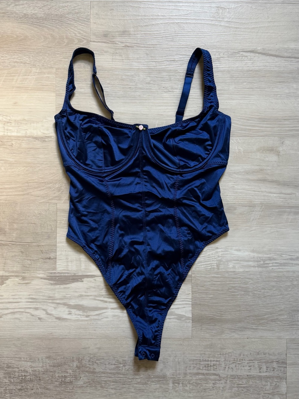 Skims Navy Satin Underwire Bodysuit